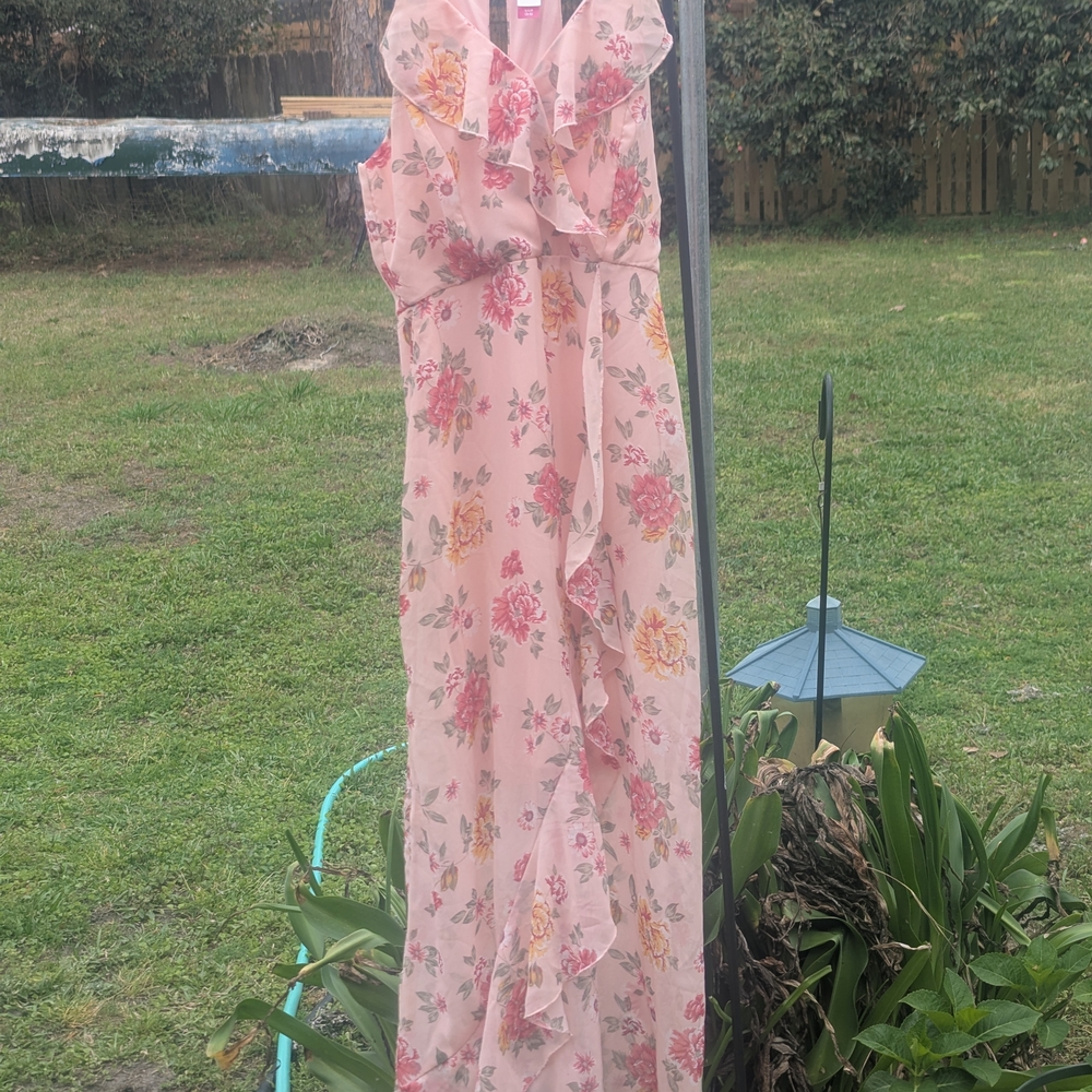 No Boundaries Pink Floral Ruffle Maxi Dress